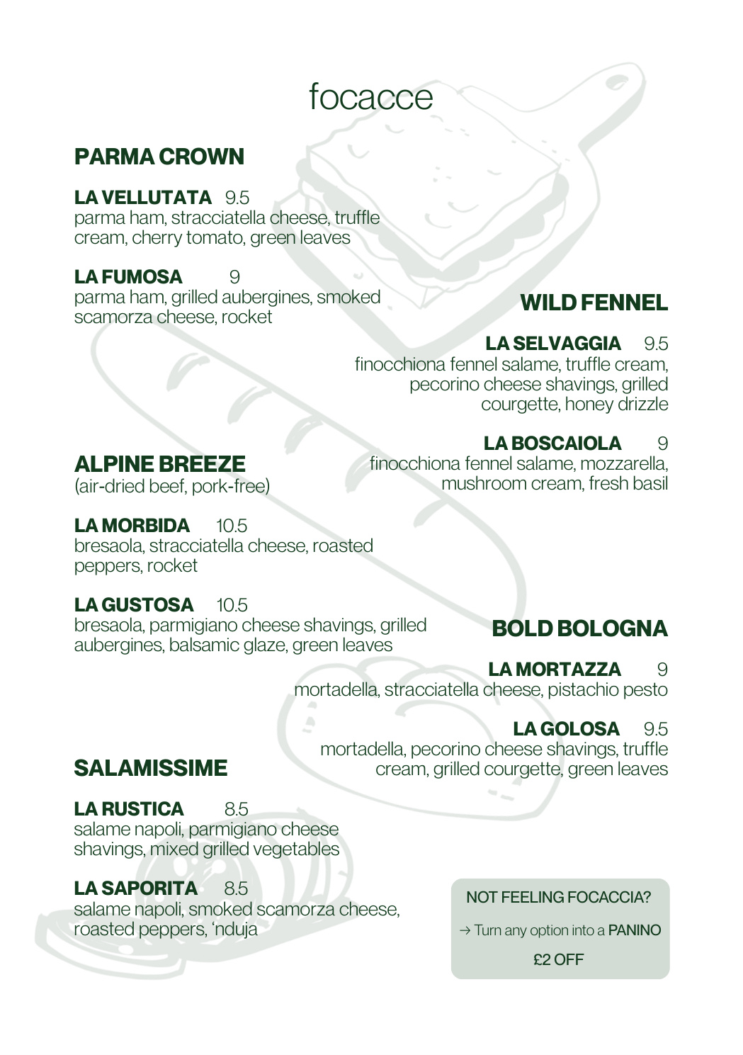 Focacce and panini options