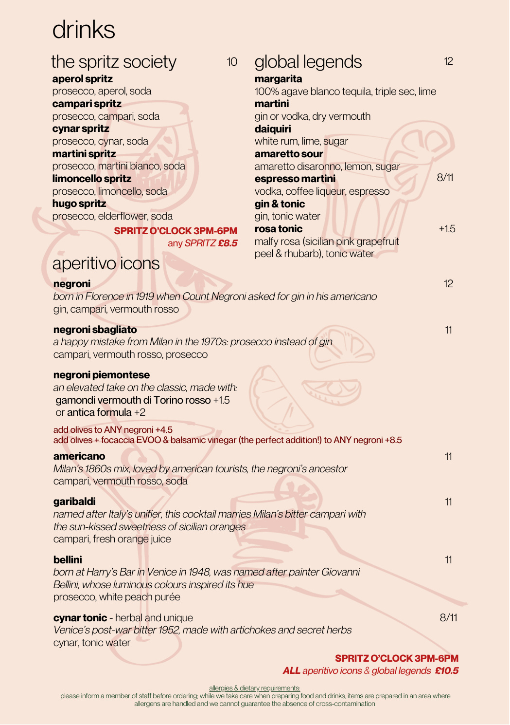 Cocktails, spritz, and aperitivo